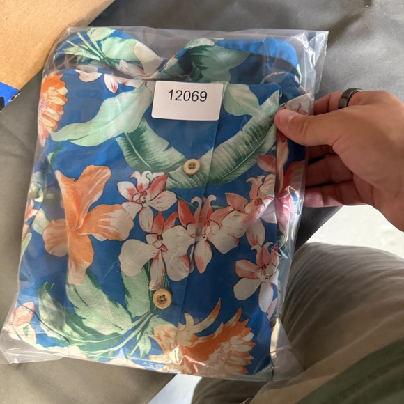 Tommy Bahama Shirt Mens Large Bright Blue Floral Hawaiian Aloha Loop Collar Silk - Picture 11 of 11